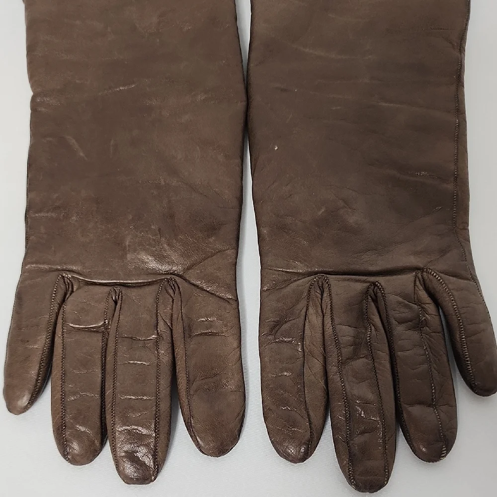 Saks Fifth Avenue Women's Brown Leather Gloves Size 6 1/2